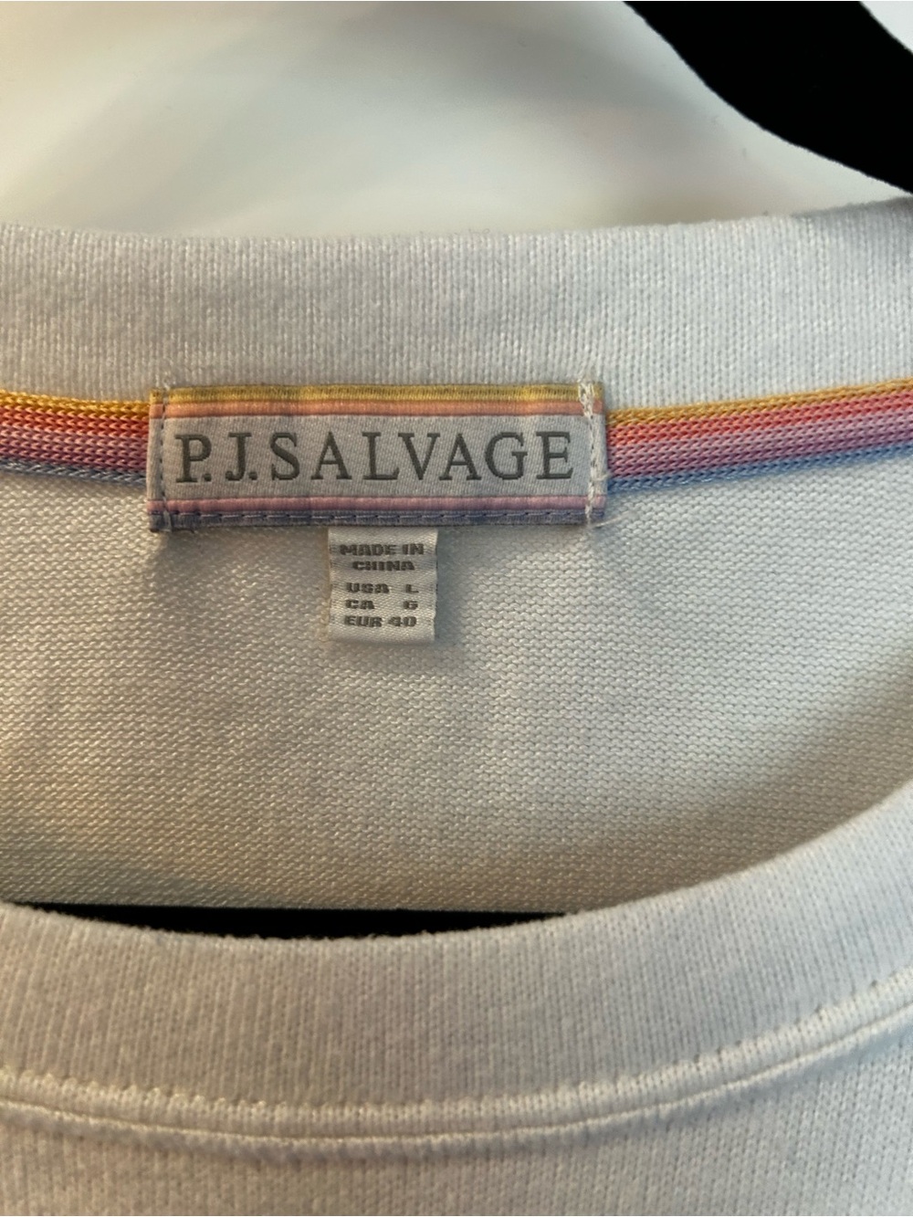 PJ Salvage White Crewneck with Pastel Rainbow Trim - Picture 4 of 4